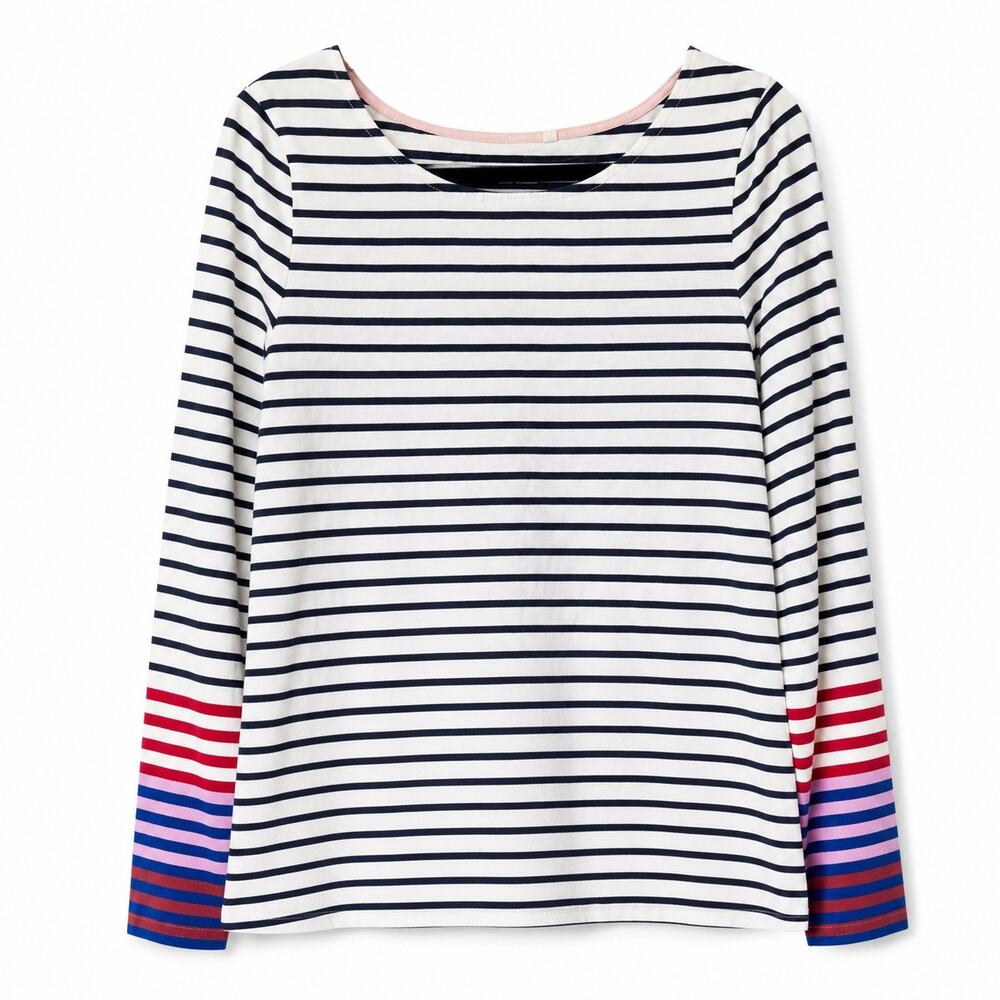 Boden Ella Breton Top Womens United States 12 Navy Stripe Rainbow Cuff